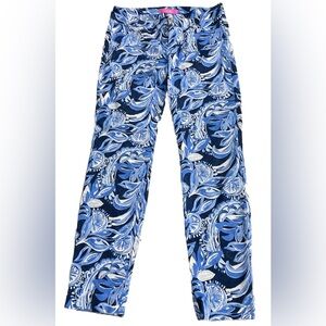 Lilly Pulitzer Blue Floral Stretch Ankle Pants Size 6